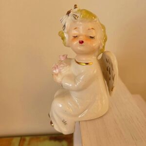 Ceramic Angel Figurine with Flowers